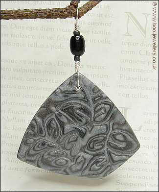 Grey metallic Mokume Gane polymer clay pendant