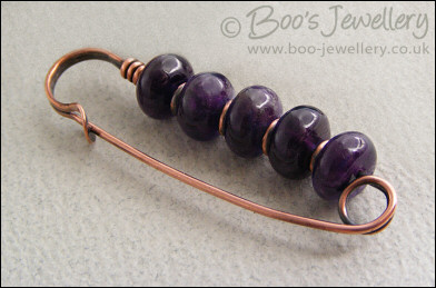 Amethyst rondelle antiqued copper kilt pin
