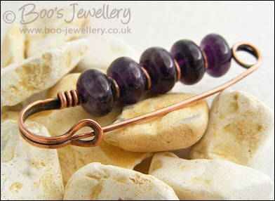 Amethyst rondelle antiqued copper kilt pin