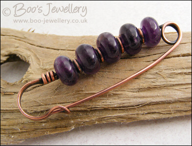 Amethyst rondelle antiqued copper kilt pin