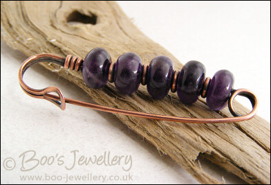 Amethyst rondelle antiqued copper kilt pin