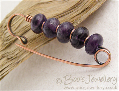Amethyst rondelle antiqued copper kilt pin